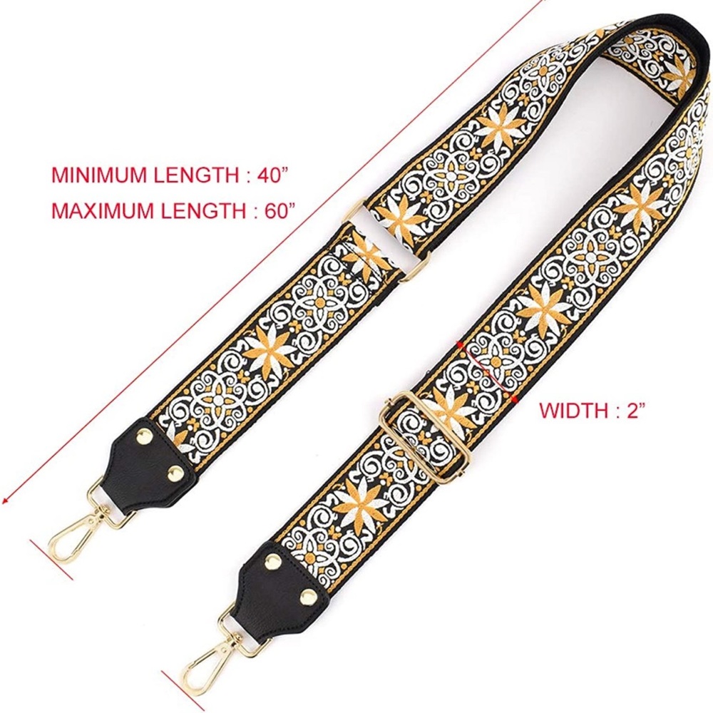 2 Guitar BAG STRAPS for ah-dorned & other crossbody bags: Yellow floral, LOVE